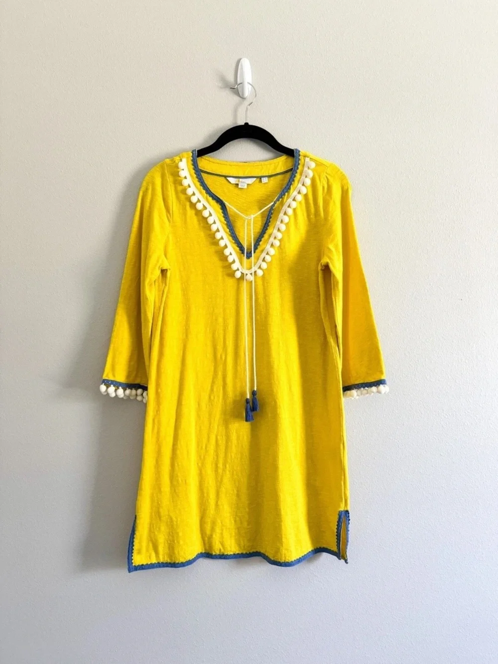 Boden Kasia Yellow Pom Swim Coverup Tunic Dress size 4 / small